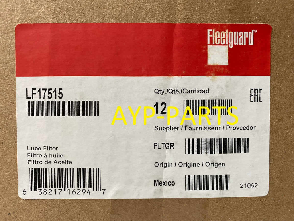 LF17515 (CASE OF 12) FLEETGUARD OIL FILTER B7506 for International